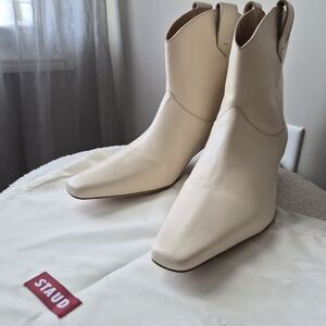 Staud Wally Western Ankle Boot In Cream Size 39